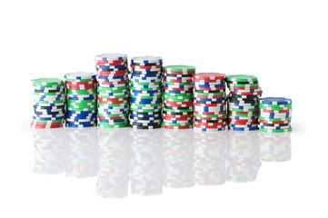Stack of various casino chips - gambling concept