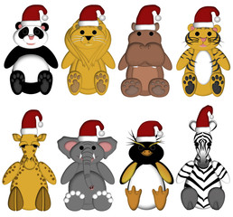 Christmas Wildlife Zoo Animals on White Background