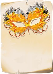 Maschera di Piume su Pergamena-Feathers Mask Background-Vector © BluedarkArt