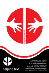 Helping hands red icon and template with space for text