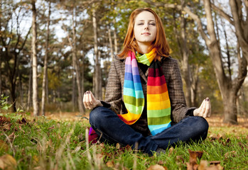 Obraz premium Portrait of red-haired girl in the autumn park.