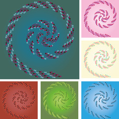 Set of abstract colorful backgrounds with curls, vector