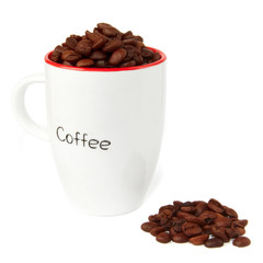 Coffee Beans in a White Cup