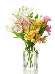 Bouquet of Alstroemeria flowers isolated on white background.