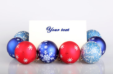 Christmas decoration balls with and greetings card