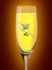 rabbit diver in the glass of champagne