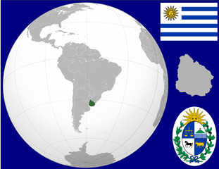 Uruguay glob map locator flag coat