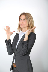 Closeup of businesswoman on white background