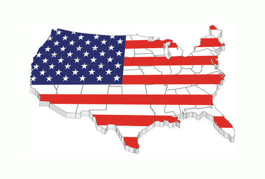 Usa 3D flag map with states