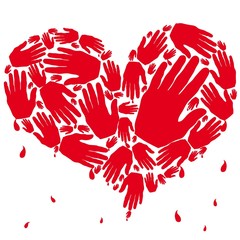 Coraz&oacute;n de manos rojo con sangre