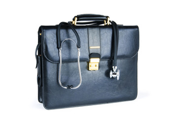 Case and stethoscope isolated on the white