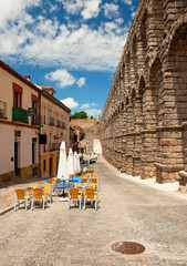 The old town of Segovia with the roman aqueduct