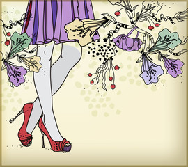 vector background with  fantasy  flowers and  female legs - 27693025