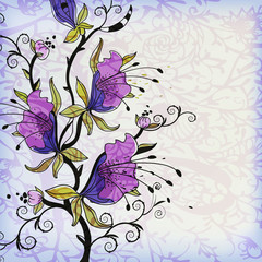 vector background with   hand drawn flowers and swirls