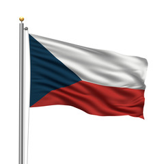 Fototapeta na wymiar Flag of Czech Republic waving in the wind in front of white
