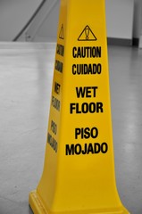 A Caution Sign near mall entrance
