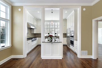 Kitchen and island in new construction home