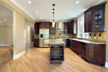 Kitchen and island in new construction home