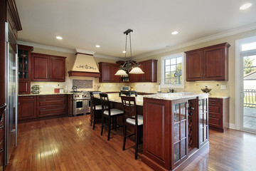 Kitchen with cherry wood cabinetry