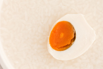 Salted egg on rice porridge, Thai and Chinese style food