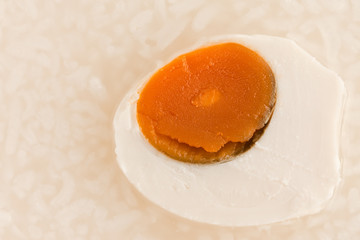 Salted egg on rice porridge, Thai and Chinese style food