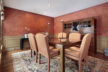 Dining room with orange walls