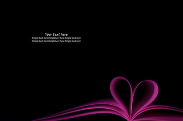 purple blank book pages curved modified heart shape