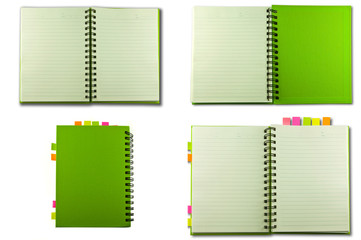 isolated green notebook on white.
