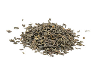 Pile of Loose Green Tea Isolated on White Background
