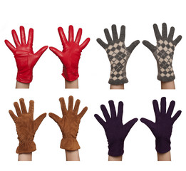 Fototapeta premium Four pairs of diffrent women`s gloves