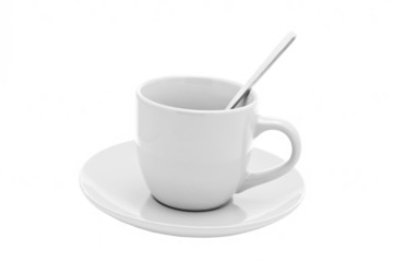 An empty white cup with spoon isolated on white
