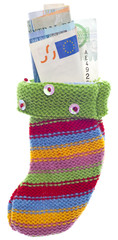 Holiday Stocking Sock Filled with Euro Currency