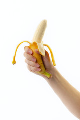 Fototapeta na wymiar banana in his hand woman