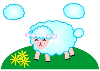Sheep on meadow, vector illustration