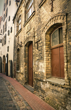 Empty street in the old center, Riga, Latvia