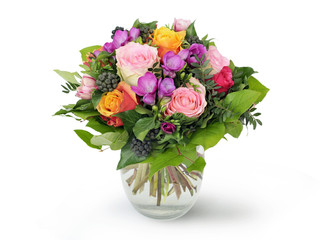 Blumenstrauss mit rosa violetten Rosen in Vase