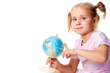 Beautiful girl playing with a globe