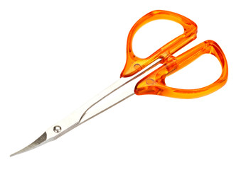 Small nail scissors with yellow plastic handles isolated on whit
