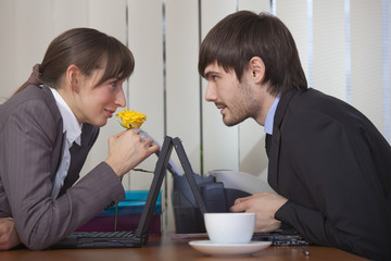 romantic scene in office