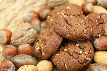 oatmeal cookies and nuts in a wicker mat