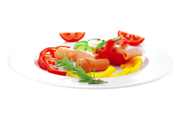 salmon slices and vegetables