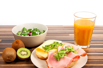 Frühstück Gesund Brötchen Kaffee Obst Salat