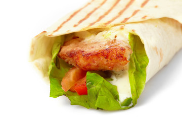 tortilla with meat and vegetables.