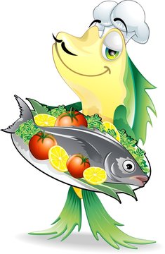 Pesce Cuoco Cartoon-Fish Cook-Vector