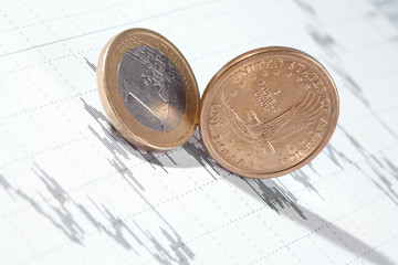 Business diagram on financial report with coins