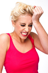 Frustration and Anger - Attractive Woman Holding Hand to Head