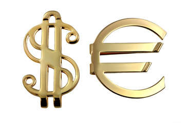 Metallic sign euro and dollar