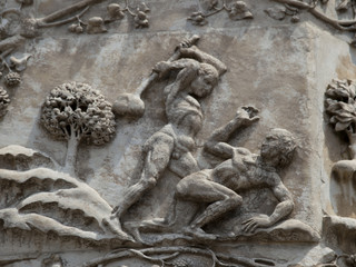 Orvieto - Duomo facade. The first pillar: scenes from Genesis