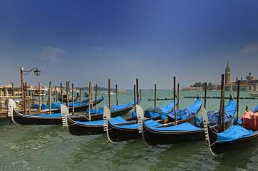 Gondolas on the Grand Canal in Venice, Italy.