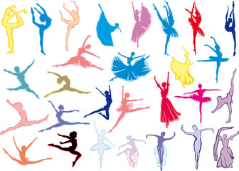 color ballet dancers on white